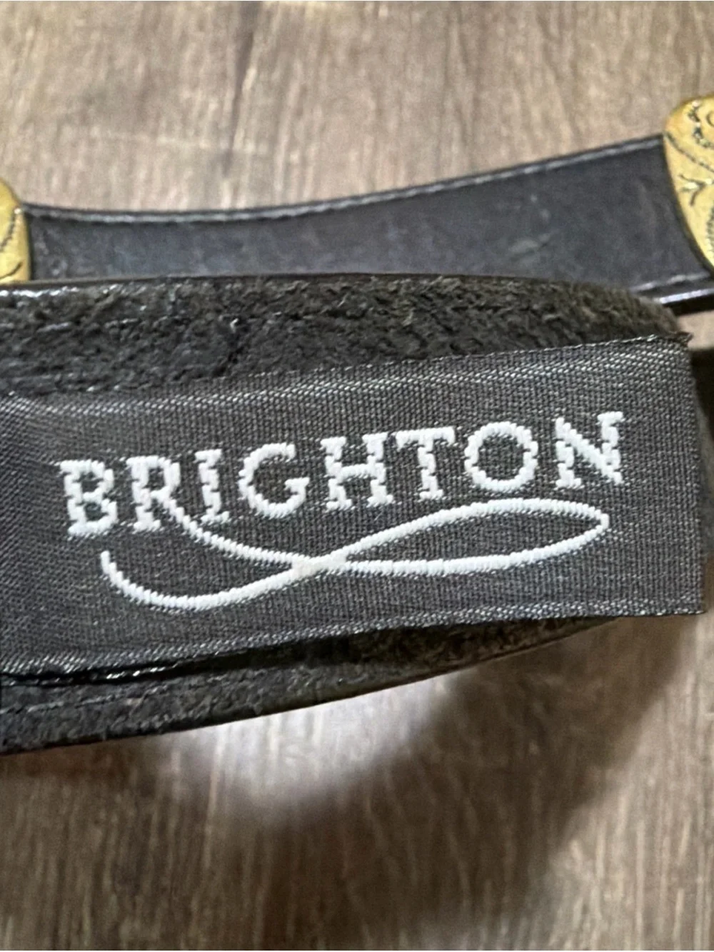 Vintage 1991 Brighton Black Leather Belt Women’s Gold Medallion Buckle 35”